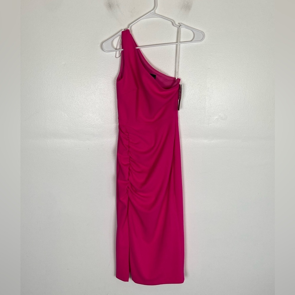Betsy & Adams Midi Dress Size 0 Fuchsia One Shoulder Usa Nwt $229.00